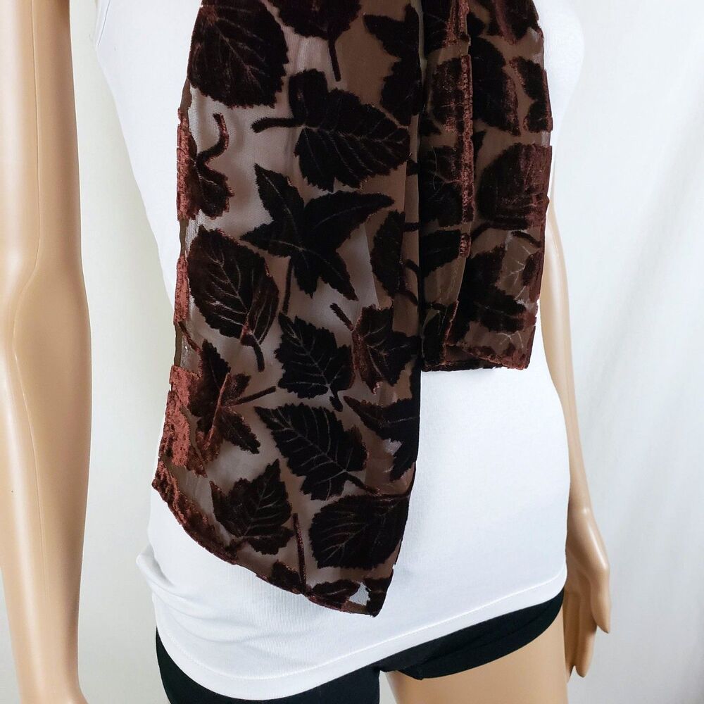 Forest Fairy Leaf Motif Sheer Burnout Velvet Scarf Brown Fairy Grunge Whimsigoth